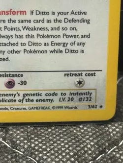 1999 Pokemon Fossil Unlimited Ditto Holo Rare 3/62 LP - Image 5