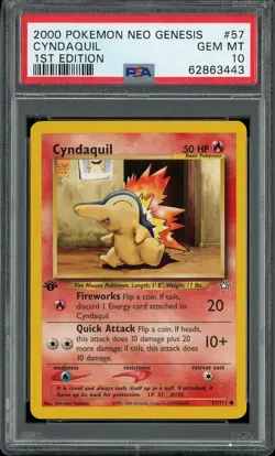 PSA 10 Cyndaquil 1st Edition Neo Genesis 57/111 Pokemon Card - Image 1