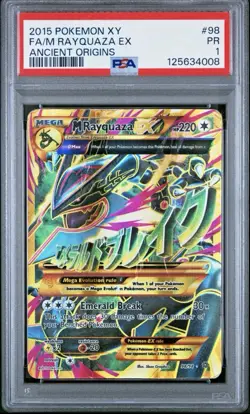 PSA 1 2015 Pokemon XY Ancient Origins Full Art Mega M Rayquaza EX 98/98 Holo - Image 1