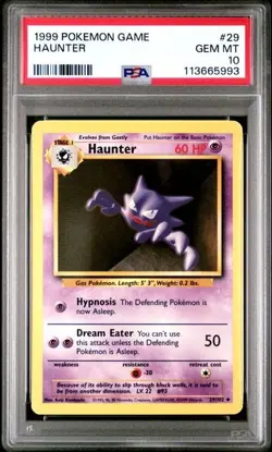 1999 POKEMON GAME #29 HAUNTER PSA 10 GEM BASE SET UNLIMITED - Image 1