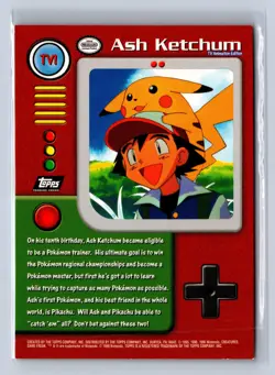 1999 Topps Pokemon TV Animation Ash Ketchum #TV1 - Image 2