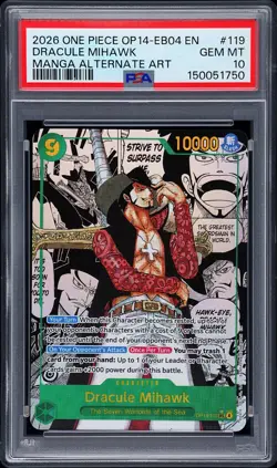 2026 ONE PIECE MANGA ALTERNATE ART OP14 EB04 119 DRACULE MIHAWK PSA 10 GEM MINT - Image 1