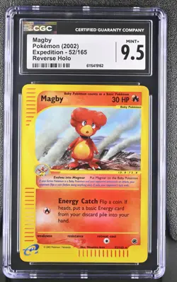 CGC 9.5 MINT+ Magby 2002 Expedition 52/165 Reverse Holo Pokemon Card - Image 1
