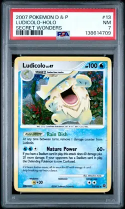 2007 POKEMON DIAMOND & PEARL SECRET WONDERS #13 LUDICOLO-HOLO PSA 7 - Image 1