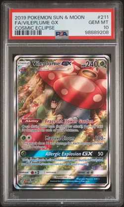Pokemon TCG 2019 Sun & Moon Cosmic Eclipse #211 PSA 10 FA/Vileplume GX - Image 1
