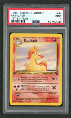 1999 POKEMON JUNGLE 44 RAPIDASH 1ST EDITION PSA MINT 9 - Image 1