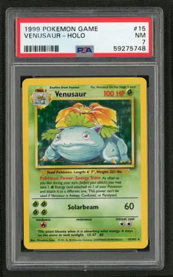 1999 POKEMON GAME BASE SET UNLIMITED 15 VENUSAUR-HOLO PSA NEAR MINT 7 - Image 1