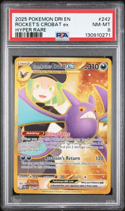 Pokemon TCG Team Rockets Crobat EX 242/182 Gold Sv10: Destined Rivals PSA 8 - Image 1