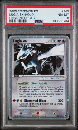 2005 POKEMON EX UNSEEN FORCES #105 LUGIA EX-HOLO PSA 8 + BONUS CARD - Image 1