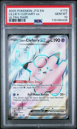 2025 POKEMON JTG EN-JOURNEY TOGETHER #173 LILLIE'S CLEFAIRY ex ULTRA RARE PSA 10 - Image 1