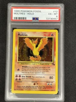 1999 Pokemon Fossil Moltres Holo Rare Card #12/62 Psa 6 - Image 1