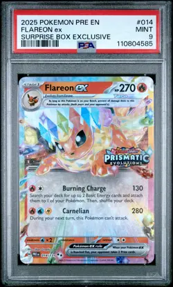 2025 POKEMON PRE EN-PRISMATIC EVOLUTIONS SURPRISE BOX EXCLUSIVE FLAREON EX PSA 9 - Image 1