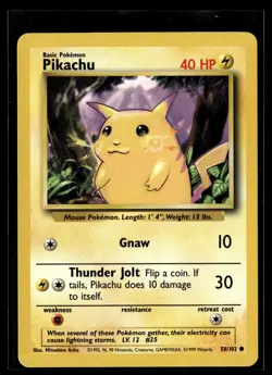 Pokemon TCG Base Set #058/102 Pikachu Yellow Cheeks NM - Image 1