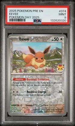 2025 POKEMON PRE EN-PRISMATIC EVOLUTIONS POKEMON DAY 2025 #074 EEVEE PSA 9 - Image 1