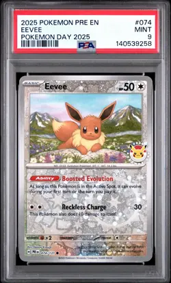 2025 POKEMON PRE EN-PRISMATIC EVOLUTIONS POKEMON DAY 2025 #074 EEVEE PSA 9 - Image 1