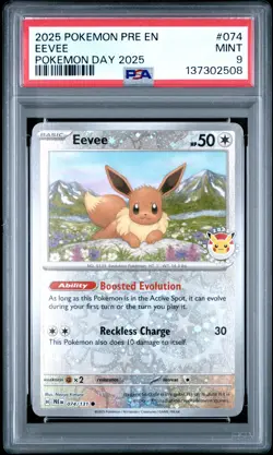 2025 POKEMON PRE EN-PRISMATIC EVOLUTIONS POKEMON DAY 2025 #074 EEVEE PSA 9 - Image 1