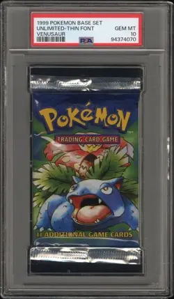 PSA GEM MT 10 1999 Pokemon Base Set Booster Pack Venusaur Artwork Thin Font - Image 1
