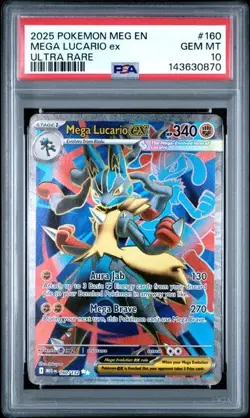 2025 POKEMON MEG EN LUCARIO EX #160 MEGA EVOLUTION ULTRA RARE PSA 10 GEM MINT - Image 1