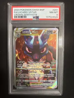 2023 Pokemon Sword and Shield Crown Zenith BSP Lucario Vstar Full Art PSA 8 - Image 1