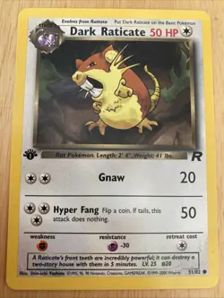 Pokemon Dark Raticate Team Rocket 51/82 Regular 1st Edition Common - Image 1