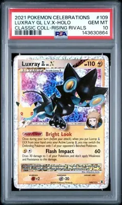 2021 POKEMON CELEBRATIONS CLASSIC COLL #109 LUXRAY GL LV.X-HOLO PSA 10 GEM MINT - Image 1