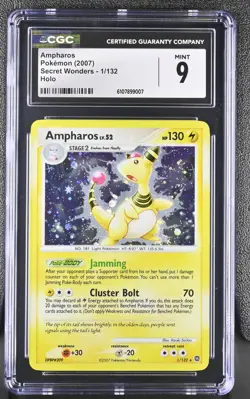 CGC 9 Mint Ampharos 1/132 Holo Secret Wonders Pokemon - Image 1