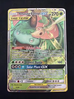 Pokemon Venusaur & Snivy GX TAG TEAM Ultra Rare Holo SM-Cosmic Eclipse 1/236 - Image 1