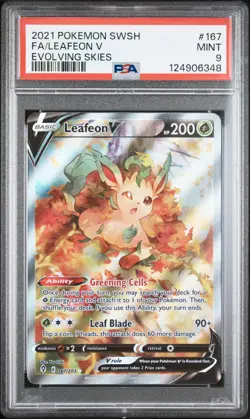 2021 POKEMON SWORD & SHIELD EVOLVING SKIES #167 FULL ART/LEAFEON V PSA 9 - Image 1