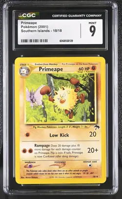 CGC 9 MINT Primeape 2001 Southern Islands 18/18 Pokemon Card - Image 1