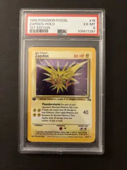 1999 Pokemon Fossil Zapdos 15/62 Holo 1st Edition PSA 6 - Image 1