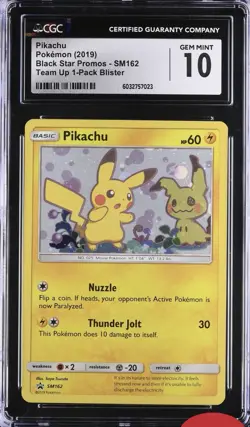 Pokemon Pikachu 2019 BSP SM162 Team Up 1-Pk Blister CGC 10 Low POP 396 Nm M - Image 1