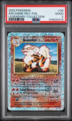 2002 POKEMON LEGENDARY COLLECTION #36 ARCANINE-REVERSE FOIL PSA 2 - Image 1