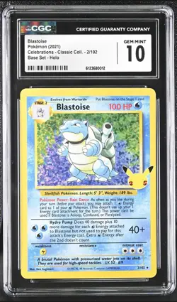 CGC 10 Blastoise Holo 2/102 Celebrations Classic Collection Pokemon 2021 - Image 1
