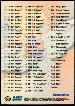 2000 Topps Pokemon TV Animation Edition Series 3 Non Holo Checklist - Image 2