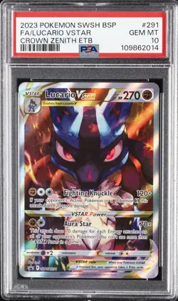 2023 POKEMON SWSH BLACK STAR PROMO #291 FULL ART/LUCARIO VSTAR PSA 10 - Image 1