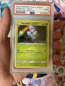 Pokemon PSA 9 MORELULL 3/18 - 2019 DETECTIVE PIKACHU HOLO PROMO - (MINT) - Image 1