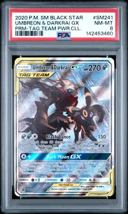 2020 POKEMON SM BLACK STAR PROMO TAG TEAM POWERS COLL UMBREON & DARKRAI GX PSA 8 - Image 1