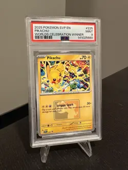 2025 POKEMON SVP PROMO WORLDS CELEBRATION TOURNAMENT WINNER #225 PIKACHU PSA 9 - Image 1