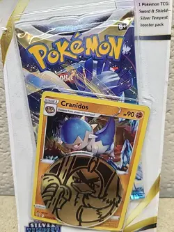 Pokemon Silver Tempest CheckLane Blister Booster Pack Black Star Promo Cranidos - Image 2