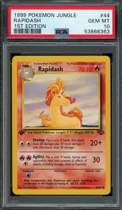 Rapidash Pokemon 1999 Jungle 1st Edition Uncommon 44/64 WOTC PSA 10 GEM MT - Image 1
