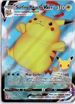 Surfing Pikachu Vmax 009/025 Celebrations NM Full Art Ultra Rare Pokemon Card - Image 1