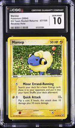 CGC 10 Mareep EX Team Rocket Returns 67/109 Reverse Holo Stamped Pokemon Card - Image 1
