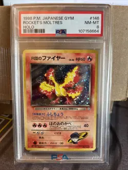 1998 Pokemon Japanese Gym Rockets Moltres Holo PSA 8 - Image 1