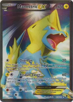 Heavily Played, English Pokemon Holo Manectric-EX - 113/119 - Full Art XY - Phan - Image 1
