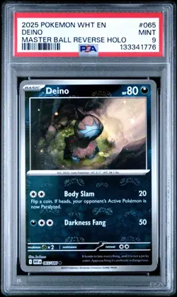 Pokemon 2025 WHT En-White Flare Deino Masterball Reverse Holo PSA 9 Mint 065 - Image 1