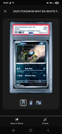 Pokemon 2025 WHT En-White Flare Deino Masterball Reverse Holo PSA 9 Mint 065 - Image 4