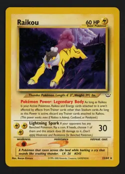 Raikou 22/64 Neo Revelation Unlimited Rare Pokemon TCG - Image 1