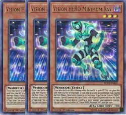Yugioh Vision HERO Minimum Ray x 3 - 1st Edition Ultra Rare NM - Free Holo Card - Image 1