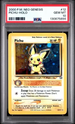 2000 Pokemon Unlimited Neo Genesis #12 Pichu Holo PSA 10 Card GEM MINT NEW CERT! - Image 1