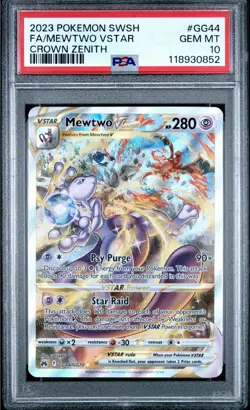 PSA 10 Mewtwo VStar GG44/GG70 Crown Zenith Alternate Art Pokemon Card FA 2023 - Image 1